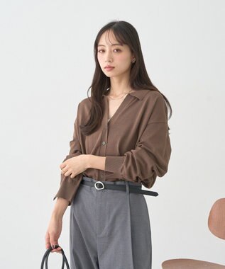 earth music&ecology 袖口スリットスキッパーカーディガン Brown