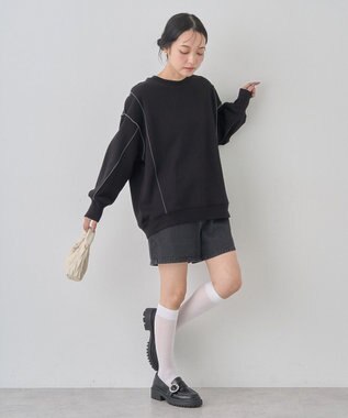 earth music&ecology 配色ルーズチュニック Black