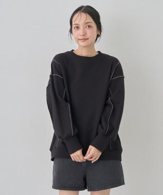 earth music&ecology 配色ルーズチュニック Black