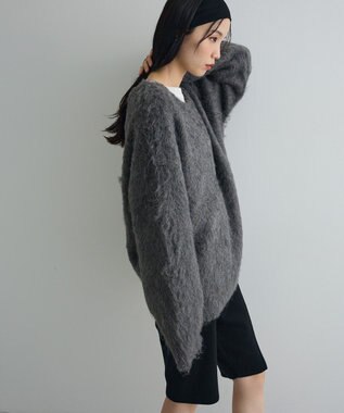 Green Parks 前後２ｗａｙキーネックシャギーニット Charcoal Gray