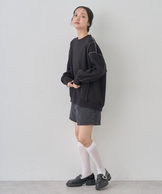 earth music&ecology 配色ルーズチュニック Black