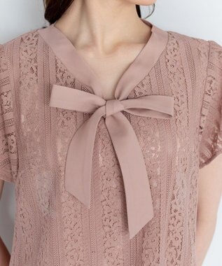 Tiaclasse 【洗える】幅広く活躍が期待できるボウタイレースブラウス ピンク