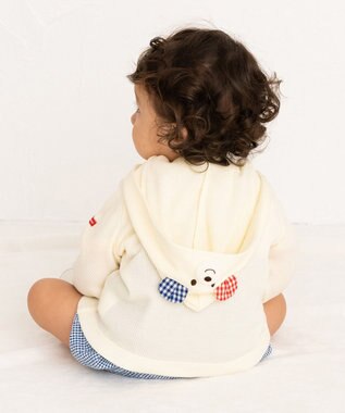 MIKI HOUSE HOT BISCUITS 【70-110cm】 顔ドン ワッフル素材 パーカー アイボリー