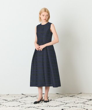 GRACE CONTINENTAL ボーダーメッシュジャガードドレス ネイビー