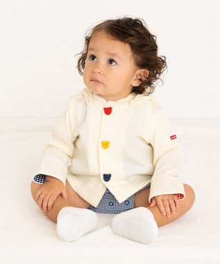 MIKI HOUSE HOT BISCUITS 【70-110cm】 顔ドン ワッフル素材 パーカー アイボリー