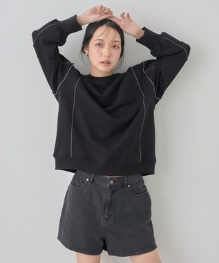 earth music&ecology 配色ルーズチュニック Black