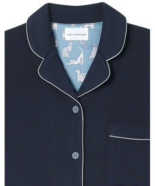 une nana cool 【綿混】ソフトコットンリブ 長袖開襟パジャマ MADE WITH LIBERTY FABRIC ネイビー