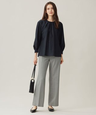 自由区 L 【洗える】シアーエンブロイダリープルオーバー ブラウス ネイビー