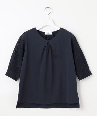 J.PRESS LADIES S 【吸水速乾】レーシーコンビ Vネック カットソー ネイビー系