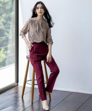 ANY SIS S ビューティサーモ2WAYストレッチ テーパードパンツ ボルドー