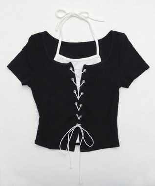 WEGO フロントレースアップレイヤードT ブラック