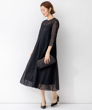 23区 S 【APPLAUDIR】ニュアンスフラワーレース ドレス ネイビー系