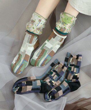 COQ MOSS MEMORY シアーパッチワークソックス グリーン