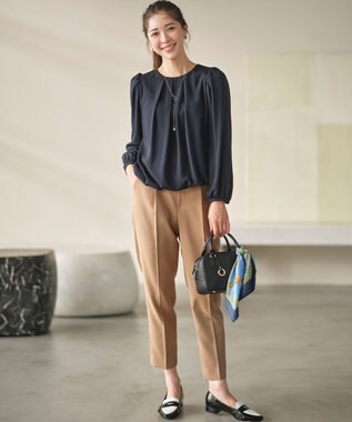 組曲 L 【WEB限定】ジョーゼットシフォン パフスリーブブラウス ネイビー系