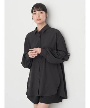 earth music&ecology ギャザースリーブシャツ Black