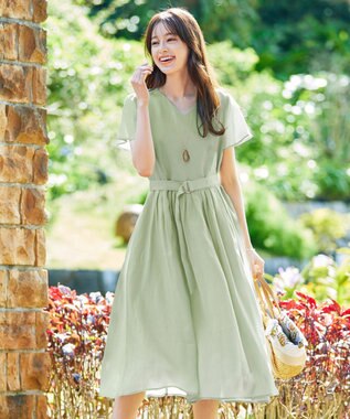Tiaclasse L 【洗える】大人上品なシアータックワンピース ミント