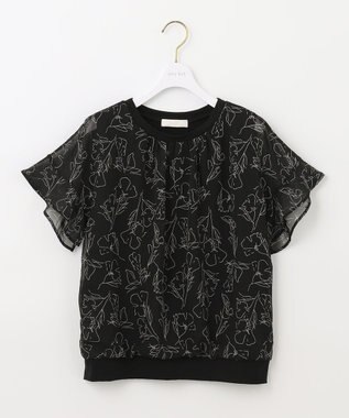 ANY SIS 【洗える】シフォンプリント ブラウス ブラック