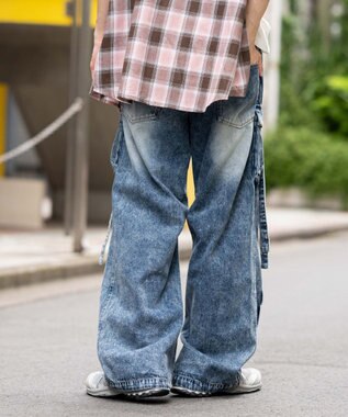 WEGO イージーマルチポケットデニムカーゴ デニム淡加工色