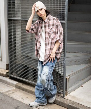 WEGO イージーマルチポケットデニムカーゴ デニム淡加工色