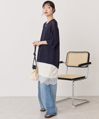 AMERICAN HOLIC 配色コクーンシルエットニット Dark Navy
