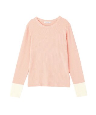 Green Parks アンチピリング袖配色ニットプルオーバー Pink