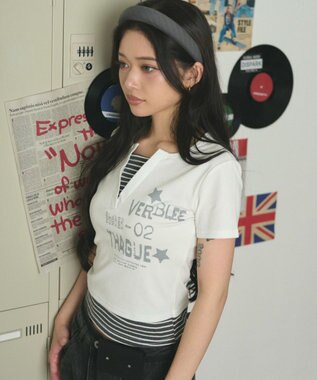 WEGO ストライプレイヤードクロップドT ホワイト