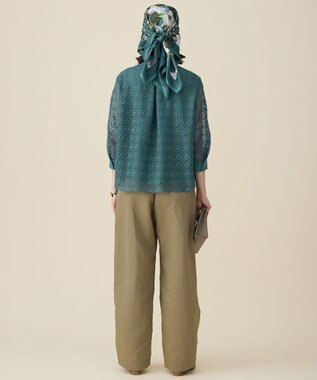 自由区 S ジオメトリックレース ブラウス ターコイズ