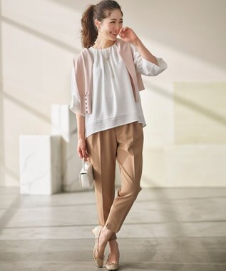 組曲 L 【6色展開・UVケア】クルーネックモダンカーディガン ピンクベージュ系