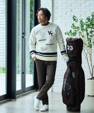 23区GOLF 【MEN】【ウォッシャブル】グラフィックダブルジャガードニット ホワイト系