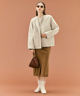 BEIGE， 【WEB限定・洗える】DEMING / バイカラーウールクルーネックニット Taupe × Nude