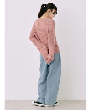 earth music&ecology 刺繍入りケーブルニットプルオーバー Pink