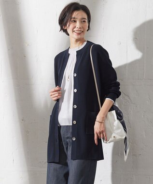 J.PRESS LADIES 【洗える】ORGANIC GASS COTTON キーネック カーディガン ネイビー系