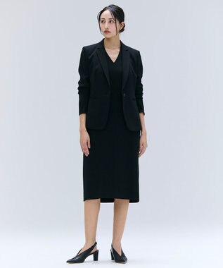 BEIGE， 【洗える・L-size】CINDY / Vネックハーフスリーブワンピース Black x Black