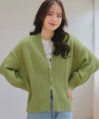 Tiaclasse 【洗える】ダブルジップリブニットカーディガン グリーン