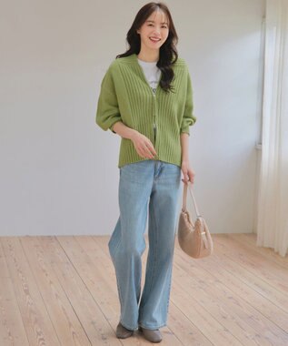 Tiaclasse 【洗える】ダブルジップリブニットカーディガン グリーン