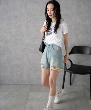 WEGO ダメージデニムショートパンツ デニム淡色