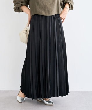 Green Parks サテン変形プリーツスカート Black