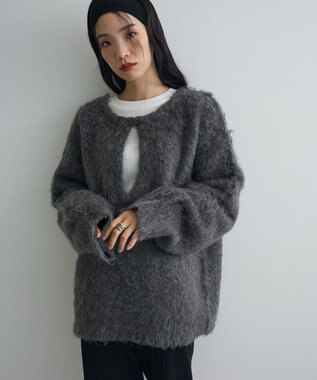 Green Parks 前後２ｗａｙキーネックシャギーニット Charcoal Gray