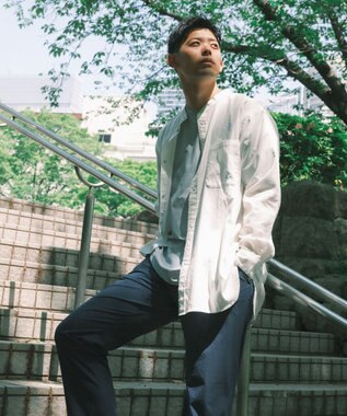 SHARE PARK MENS 【UVカット・撥水・ストレッチ】イージーデニムノーカラーシャツ アイボリー系