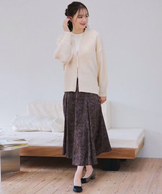 Tiaclasse 【洗える】ダブルジップリブニットカーディガン オフホワイト