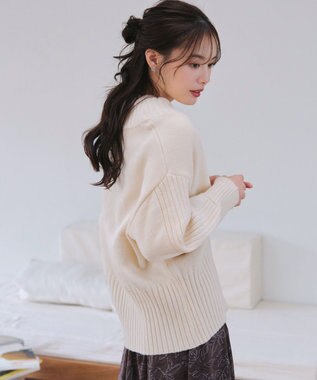 Tiaclasse 【洗える】ダブルジップリブニットカーディガン オフホワイト