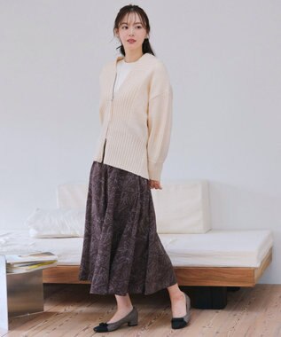 Tiaclasse 【洗える】ダブルジップリブニットカーディガン オフホワイト