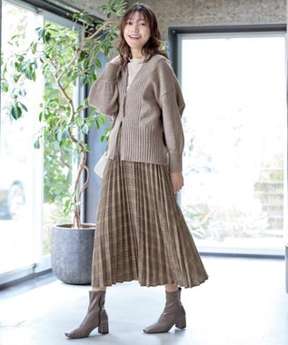 Tiaclasse 【洗える】ダブルジップリブニットカーディガン ベージュ