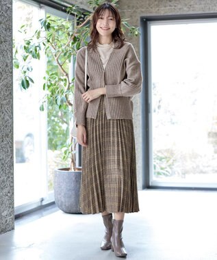 Tiaclasse 【洗える】ダブルジップリブニットカーディガン ベージュ