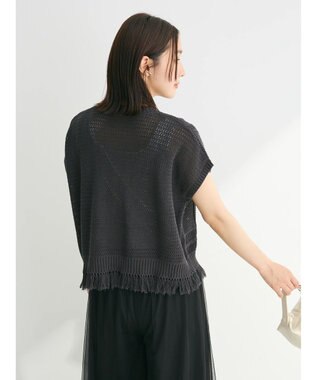 Green Parks 裾フリンジメッシュニットプルオーバー Black