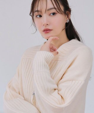 Tiaclasse 【洗える】ダブルジップリブニットカーディガン オフホワイト