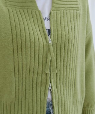 Tiaclasse 【洗える】ダブルジップリブニットカーディガン グリーン