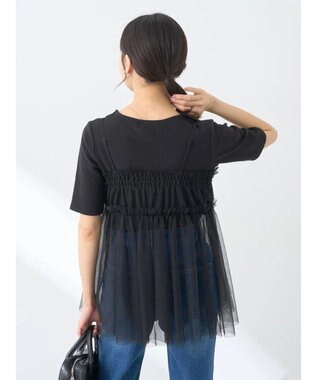 earth music&ecology ＳＥＴ２点チュールビスチェ＋リブプルオーバー Black