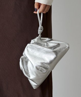 russet レザー巾着ミニショルダーバッグ(CE-1637) Silver