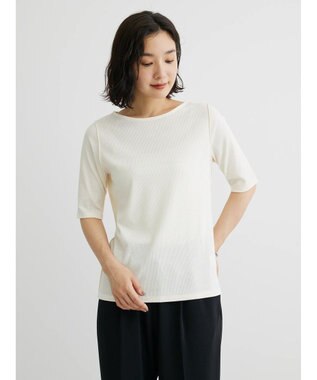 Green Parks ５分袖カットリブプルオーバー Ecru